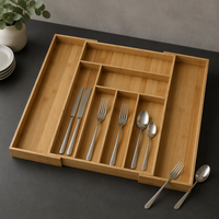Plateau à ustensiles multifonctionnel classique en bambou réglable, organisateur de couverts extensible à 8 compartiments pour tiroir de bureau ou de cuisine – Vente en gros