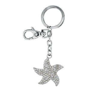 Llavero de estrella de mar de cristal con colgante de diamantes de imitación en tono plateado para bolsos y llaves - Product Image 1
