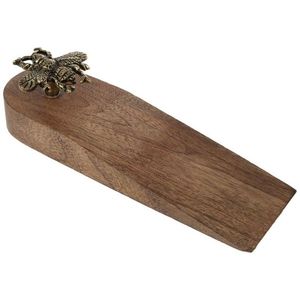 Cuña de madera maciza ADC con diseño de abeja de latón vintage, bloque de madera pulido para entrada del hogar - Product Image 1