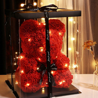 Ours en peluche en mousse rose fait main - Cadeau écologique pour la Saint-Valentin, la fête des mères et Noël - Décoration florale artificielle de 20 cm
