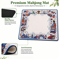 Alas Mahjong Patriotik dengan Gambar Landmark Kota Amerika, Ukuran 31,5 Inci, Merah Putih Biru, Desain Patung Liberty NYC, Anti-Selip