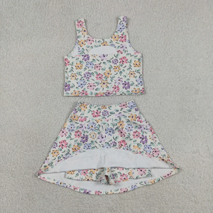 New Arrive Children Summer Sports Yoga <b>Clothes</b> Outfits Baby Girls Kids Flower Tops Skirt Shorts Yoga Clothing Set - Product Image 2