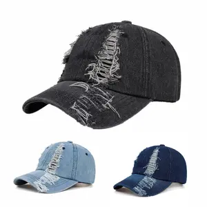 Spring and autumn new washed denim holes solid color personality fashion outdoor sunshade baseball cap men and women