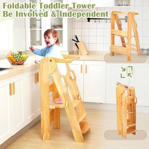 Wooden Kids <b>Step</b> Stool With Railings Solid Wood Safety Design For <b>Kitchen</b> Bathroom Use - Product Image 2