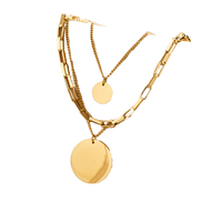 Collier tendance pour femme en acier inoxydable plaqué or 18 carats, étanche, avec pendentif rond multicouche et chaîne à maillons, idéal pour les soirées