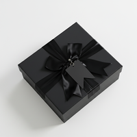 Boîte cadeau de luxe noire rigide avec couvercle et base, avec nœud en satin, ensemble de sacs cadeaux en papier assortis, logo personnalisé, bijoux, parfum, mariage, anniversaire