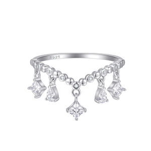 Bague pendante en argent sterling 925 de qualité supérieure pour grossiste, avec zircone cubique taille poire princesse et pompon, empilable, bijoux fins pour mariage - Product Image 1