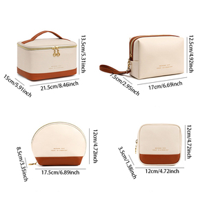 Large-Capacity PU Leather Cosmetic Bag Zipper Portable Travel for <strong>Toiletry</strong> <strong>Storage</strong> for Skin Care Products Color-Blocking Design - Product Image 2