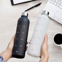 Bouteille d'eau en plastique de 1000 ml avec marqueur de temps et logo personnalisé, couvercle en métal, goulot étroit, bouteille à boire en plastique personnalisée de 1 litre