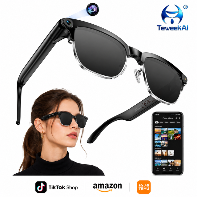 M08C Smart AI Glasses 8MP Camera 54 WiFi Transfer 300mAh Battery TR90 IPX4 HD Calling Wearable Device