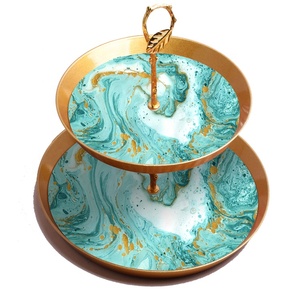 Wholesale Multilevel Round Marble Dessert Stand Gold Frame Plastic Acrylic Cake Plate Stand