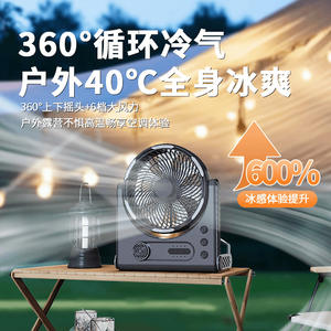 Ventilador Portátil para Camping con Luz, Batería de 1200mA/2000mA, 12 Horas de Autonomía, Carga USB, Enchufe Universal - Product Image 4