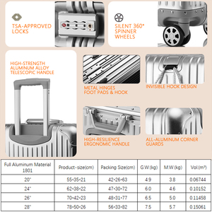 Maleta de Aluminio, Equipaje Rígido de Aleación, Maleta de Viaje, Trolley de Aluminio - Product Image 2