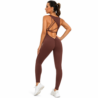 Combinaison de yoga une pièce personnalisée pour femme, à bretelles, dos ouvert, effet froncé aux fesses, pour entraînement, gym, fitness, tenue de sport, vente en gros