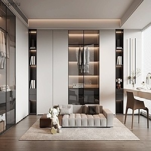 Clóset Moderno de Lujo con Espejo, Puerta de Vidrio Simple, Convertible y Independiente para Dormitorios de Villas - Product Image 1