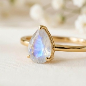 Handmade Silver Natural Blue <b>Fire</b> Rainbow Moonstone Bezel Set 925 Sterling Silver Ring Pear Shape stone Ring Eternity vermail - Product Image 2