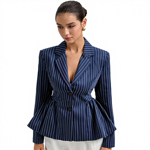 Blazer a Rayas de Moda para <span class=keywords><strong>Mujer</strong></span>, Novedad de 2025 - Dobladillo Abullonado, Cuello de Solapa, Mangas Largas, Fabricante de Ropa para <span class=keywords><strong>Mujer</strong></span> - Product Image 1
