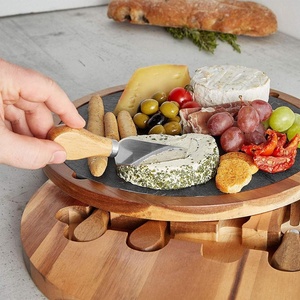 Planches à fromage avec ensembles de couteaux - Bambou, <span class=keywords><strong>Ardoise</strong></span>, Tiroirs coulissants, Ensembles de couteaux spécialisés - Cadeaux pour lui ou elle - Product Image 4