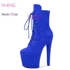Faux Suede Sexy Pole Dance Ankle Boots 17CM Round Toe High Heels Winter Women Boots Nightclub Model Catwalk Platform Shoes