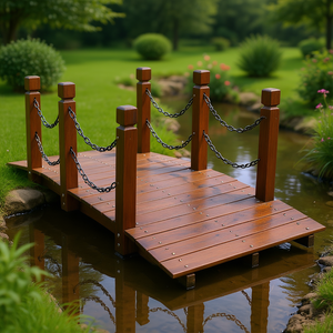 Pont de jardin en bois de 5 pieds, arqué, en bois teinté, avec balustrades en chaîne, pour bassin, élément décoratif extérieur - Product Image 2