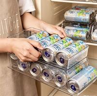 Étagère de rangement pliable en PET transparent pour canettes de soda, bac organisateur de boissons empilable pour réfrigérateur, cuisine, garde-manger, tri des boissons