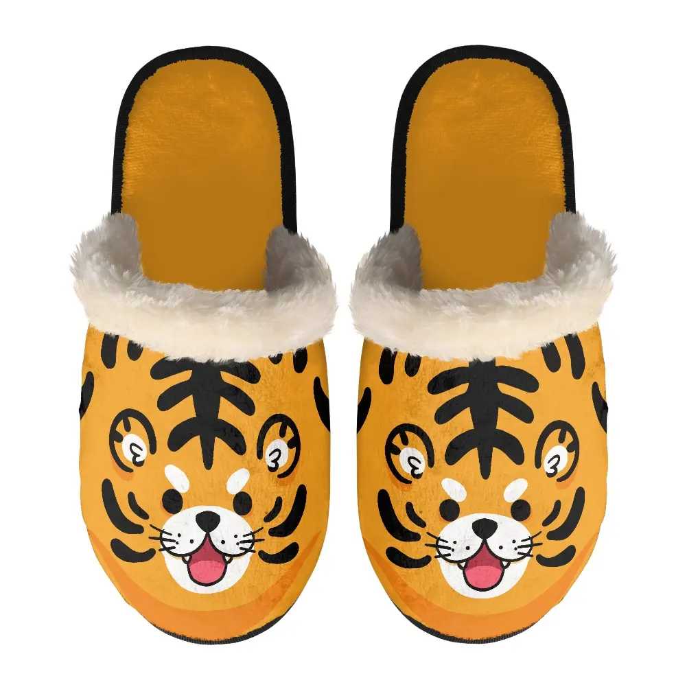 Dieren Planten Bloemen Print Home Custom Slippers Dames Winter Zachte Pluche Harige Slippers Heren Katoen Slippers Custom Groothandel