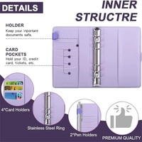 Carnet à anneaux à couverture rigide violette OEM/ODM avec enveloppes pour espèces, couverture en cuir PU, formats A5/A6, planificateur de budget