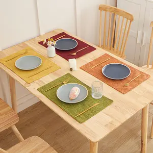 Libosa ins Wind linen solid color placemat cross-border fabric insulated dining table mat Western food coaster napkin