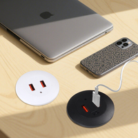 Cargador USB Doble de Diseño Redondo para Escritorio, Enchufes y Tomas de Corriente para Muebles de Oficina con Adaptador EU/US/UK, Superventas