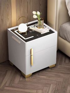 <span class=keywords><strong>Tavolo</strong></span> da letto in legno intelligente di fabbrica moderna luce a LED serratura per impronte digitali comodino con ricarica wireless - Product Image 3