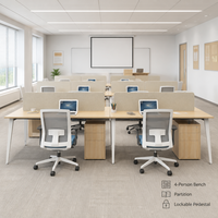Banc de travail de bureau pour 4 personnes avec cloison et meuble de rangement verrouillable pour salle de formation
