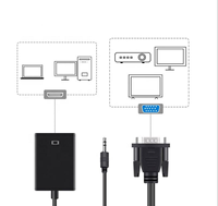 Adaptateur VGA vers HD avec audio 3,5 mm, convertisseur 1080P pour PC portable vers moniteur TV CE RoHS FCC