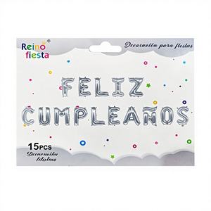 Juego de Globos de Cumpleaños en Español con Letras de Plata de 16 Pulgadas, Tamaño Personalizado, Técnica de Impresión de Estrellas Metálicas, Marca Peiyong, para Fiestas y Eventos - Product Image 1