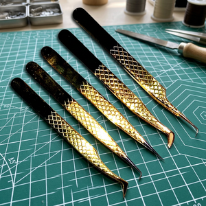 ASAP Custom Rose Gold Stainless Steel Durable 10mm Eyelash Extension Tweezers Set Slanted Curved Volume Lash Thin Smooth Tip - Product Image 3