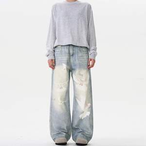 American Design Peace <span class=keywords><strong>Dove</strong></span> Washed Denim Casual Vintage Pantalones <span class=keywords><strong>para</strong></span> <span class=keywords><strong>hombres</strong></span> y mujeres - Product Image 5