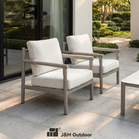 Ensemble de canapés d'extérieur J&M T846 en aluminium et rotin PE, 5 places, coussins bouclés, accoudoirs en corde, table basse, pour terrasse de montagne