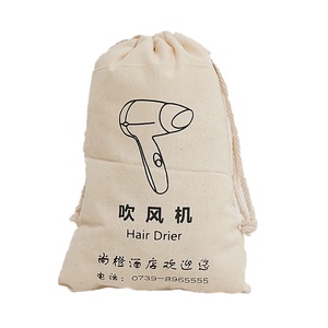 Sacs à cordon en toile de coton naturelle personnalisés avec logo, vente en gros d'usine, pour sèche-cheveux - Product Image 1