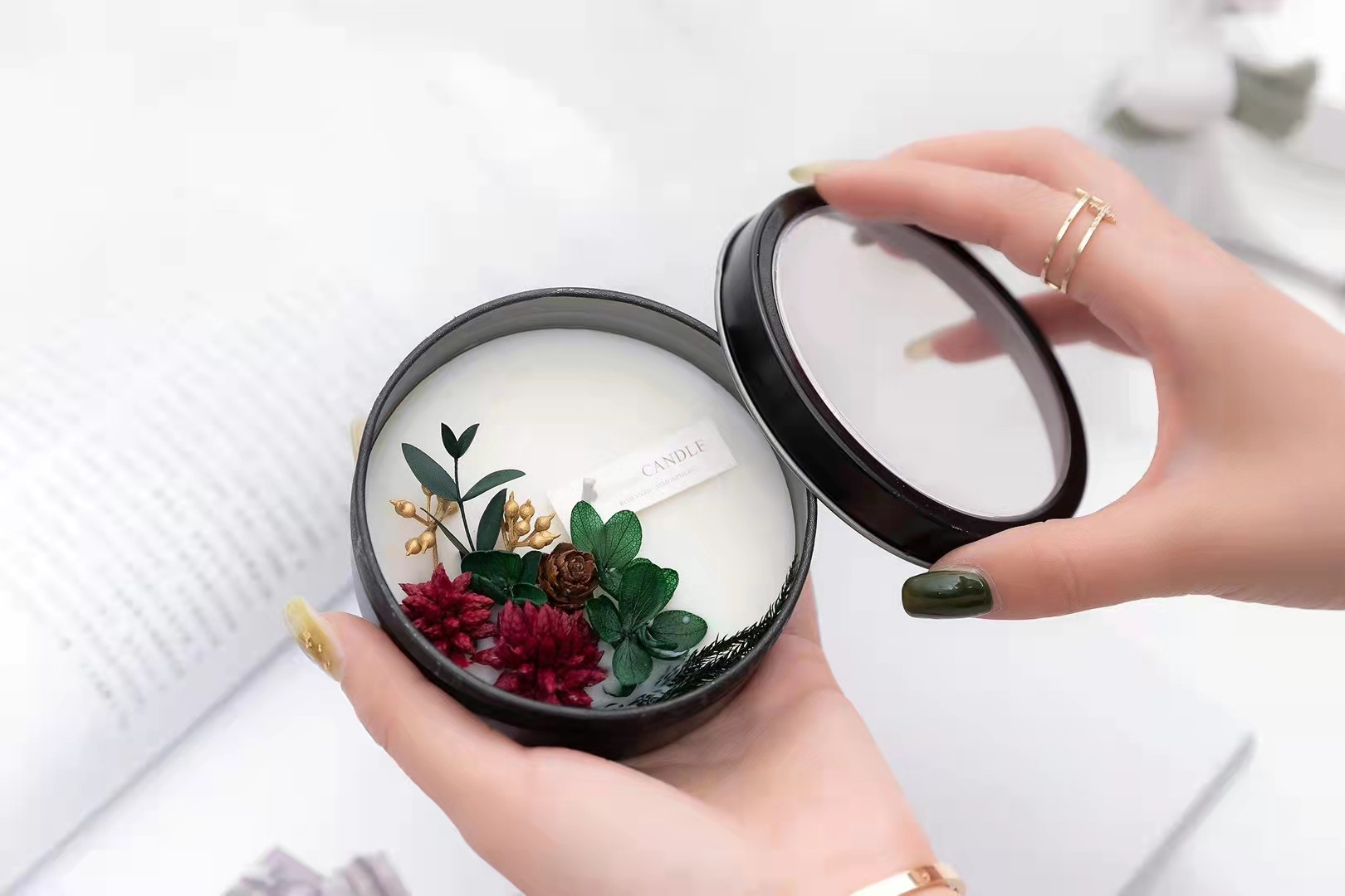 Label Custom Gift Decorative Dry Flower Glass Jar Gel Wax Scented Jelly Candles 10