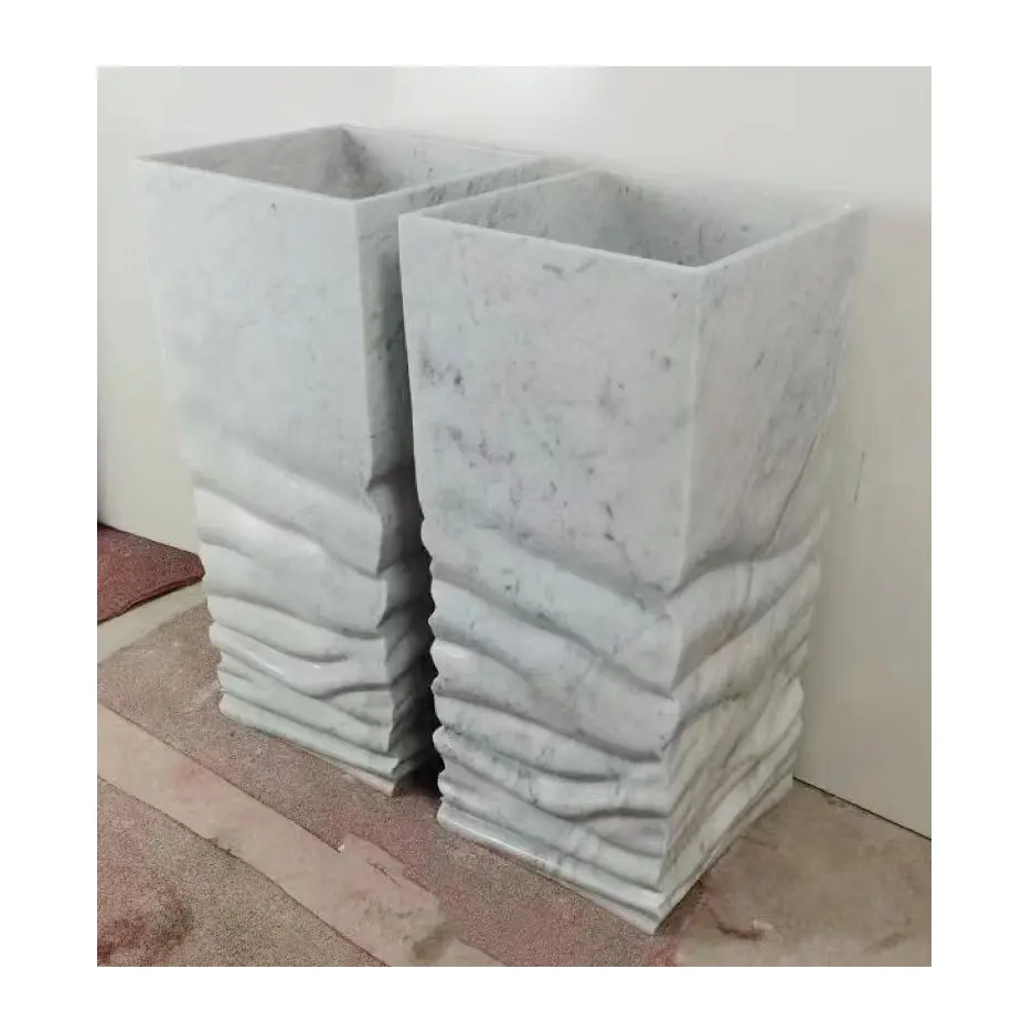 Lavabo de piedra de mármol blanco Cuarto de baño Lavabo de pedestal único independiente para lavado de baño