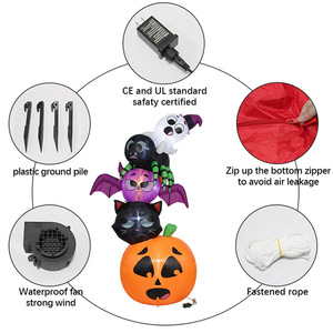 Decoración inflable de Halloween para jardín exterior con luz LED de calabaza, fantasma, gato negro, araña y murciélago. - Product Image 4