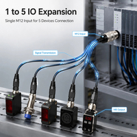Konektor Sirkular Mini Industrial IP67 M12 Y Splitter Loom 1 Male 5 Female, Tembaga OFC PVC Anti-Bengkok, Sinyal Multi-Sensor