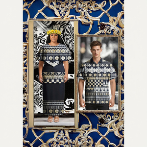Conjunto de Camisas y Vestidos Unisex de Poliéster con Estampado Floral para Parejas, Estilo Samoan Puletasi, Cuello Camisero, Manga Corta, Talla Grande - Product Image 2