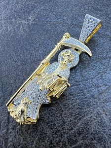 DUYIZHAO Colgante de Oro 14k con Acabado de Diamantes para Hombre y Mujer, Diseño de Grim Reaper Santa Muerte, Joyería de Moda Personalizada para Collar - Product Image 5
