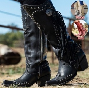Wholesale Custom Vintage Ladies <b>Knee</b>-<b>High</b> Western Style Boots Soft Suede Leather Rivet Comfort Solid Autumn Rubber Insole boots - Product Image 4