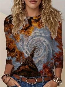 T-shirt girocollo con maniche a 3/4 con stampa di angeli e demoni, modello urbano, top casual morbido e alla moda da donna - Product Image 4