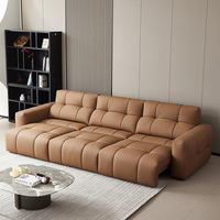 Ensemble de canapé-lit électrique moderne de luxe avec télécommande, en cuir véritable de haute qualité, capitonné avec des éléments en bois écologiques, pour une utilisation scolaire et hôtelière