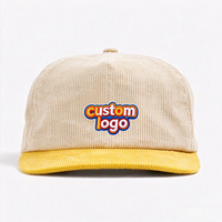 Topi Snapback Corduroy Custom Dua Warna Blok Warna Tanpa Struktur Pinggiran Datar Bordir Logo 3D Topi Baseball Vintage Cord