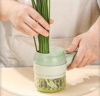 Pemotong Sayur 4in1, Penghancur Bawang Putih Nirkabel Genggam untuk Rumah, Pengupas Buah dan Daging, Pengiris Makanan
