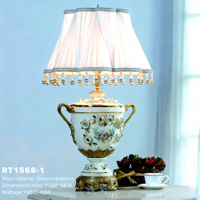 Lampe de table en céramique de style français, relief en laiton, ornée, luxe, lampe de bureau de palais, abat-jour perlé pour suite royale