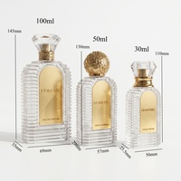 Vente en gros d'usine, flacon de parfum en verre plat à nervures verticales, embossé, de luxe, avec plusieurs couvercles, emballage en boîte cadeau pour parfum